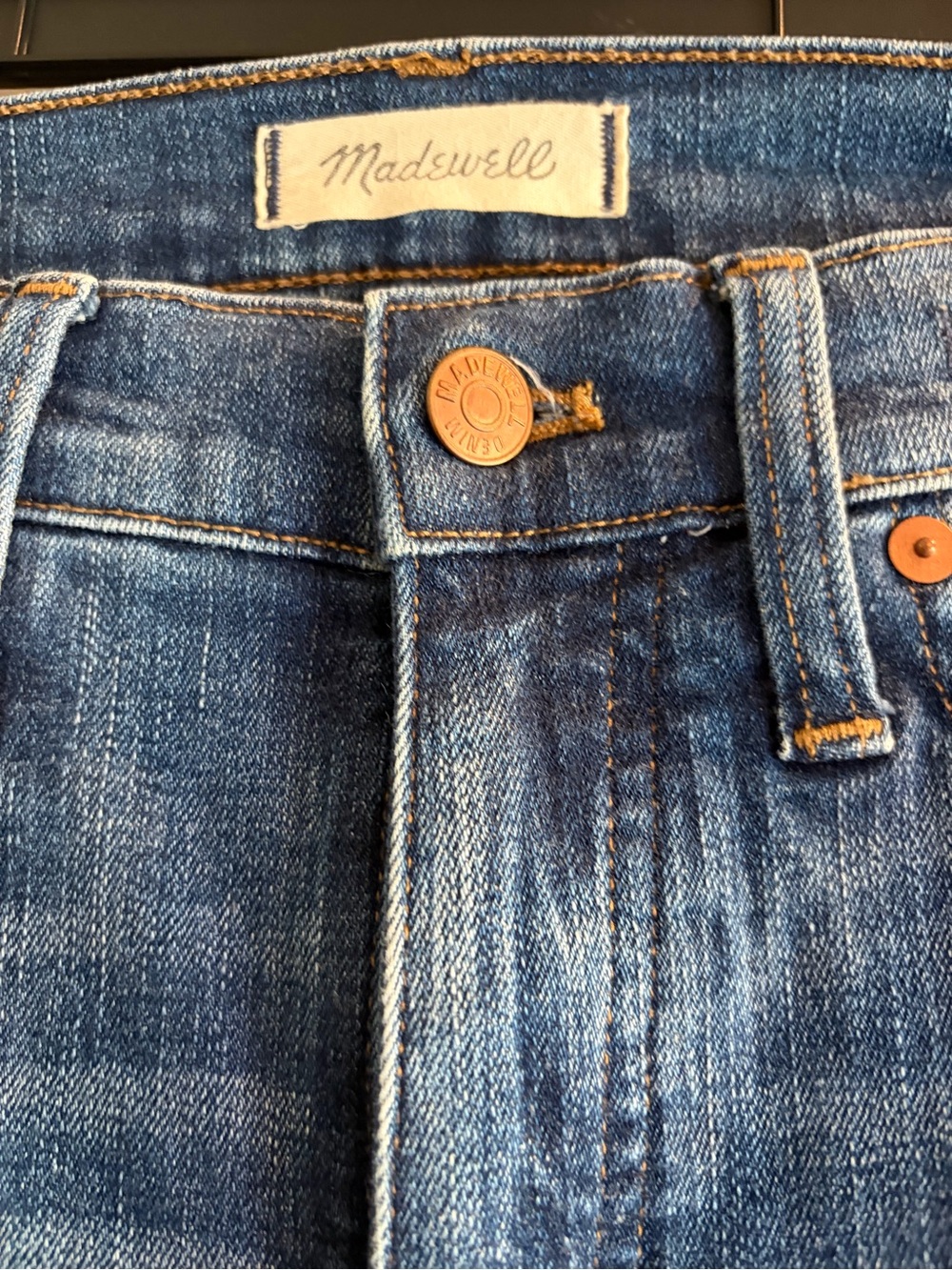Madewell Medium Blue High-Rise Denim Jeans Waist Detail